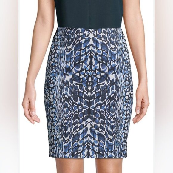 NWT ROBERT GRAHAM Blue Sidney Cotton Pencil Mini Skirt WS13708 Size 8 - Picture 1 of 14